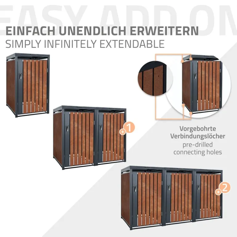 Mülltonnenbox 1er bis 240L 68x80x116,3 cm aus Stahl in Rostoptik ML-Design