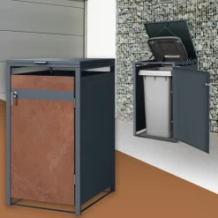 Mülltonnenbox 1er bis 240L 68x80x116,3 cm aus Stahl in Rostoptik ML-Design