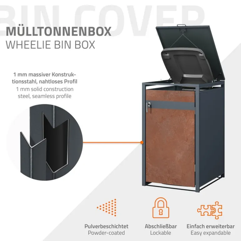 Mülltonnenbox 1er bis 240L 68x80x116,3 cm aus Stahl in Rostoptik ML-Design