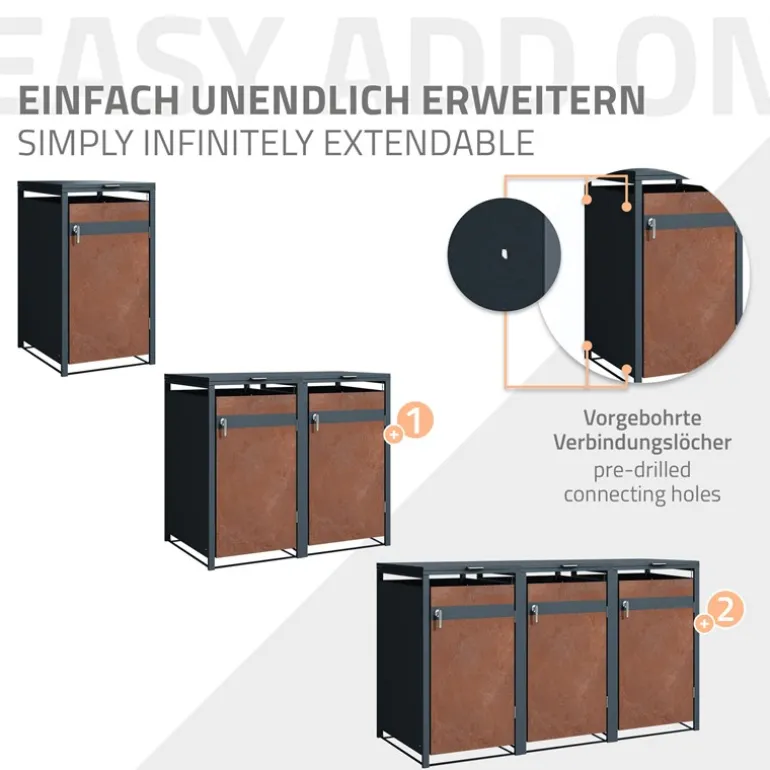 Mülltonnenbox 1er bis 240L 68x80x116,3 cm aus Stahl in Rostoptik ML-Design