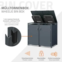 Mülltonnenbox 2er bis 240L 132x80x116,3 cm aus Stahl in Anthrazit ML-Design