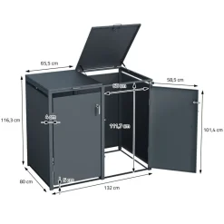 Mülltonnenbox 2er bis 240L 132x80x116,3 cm aus Stahl in Anthrazit ML-Design