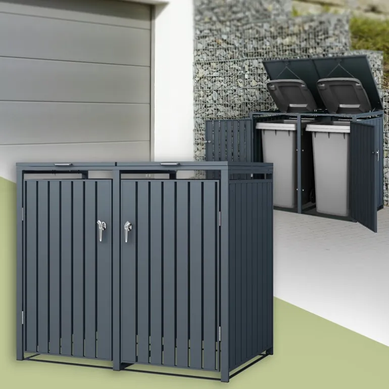 Mülltonnenbox 2er bis 240L 132x80x116,3 cm aus Stahl in Anthrazit ML-Design