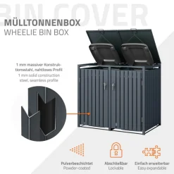 Mülltonnenbox 2er bis 240L 132x80x116,3 cm aus Stahl in Anthrazit ML-Design
