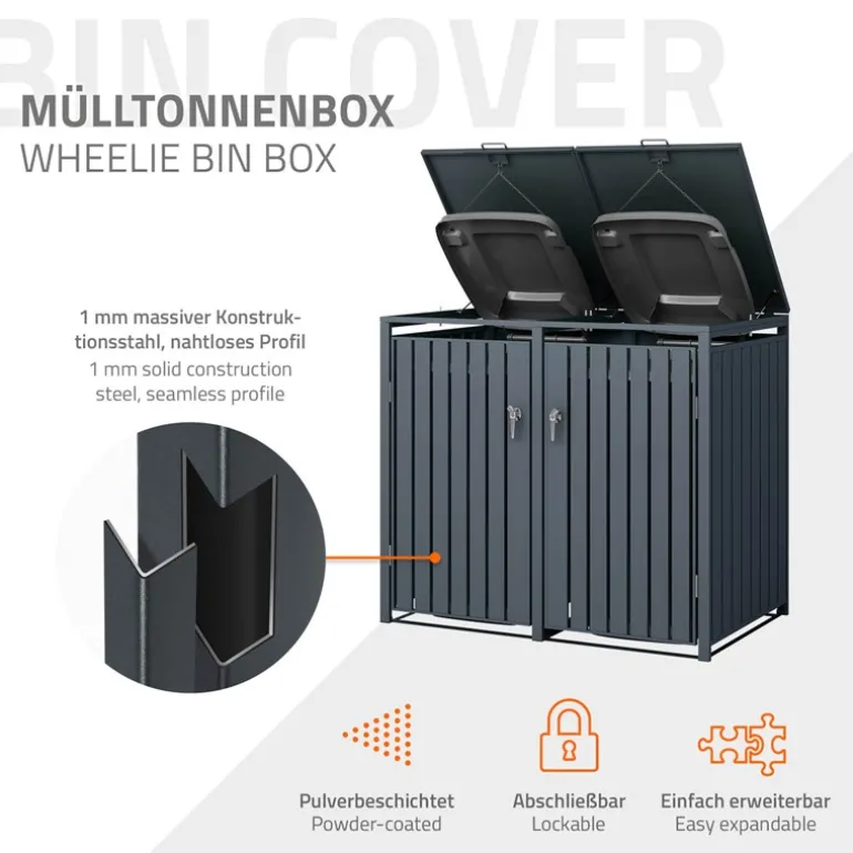 Mülltonnenbox 2er bis 240L 132x80x116,3 cm aus Stahl in Anthrazit ML-Design