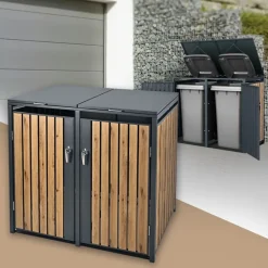 Mülltonnenbox 2er bis 240L 132x80x116,3 cm aus Stahl in Eichenoptik ML-Design