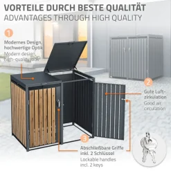 Mülltonnenbox 2er bis 240L 132x80x116,3 cm aus Stahl in Eichenoptik ML-Design
