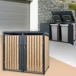 Mülltonnenbox 2er bis 240L 132x80x116,3 cm aus Stahl in Lärchenoptik ML-Design
