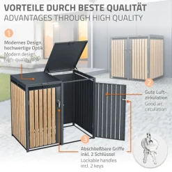 Mülltonnenbox 2er bis 240L 132x80x116,3 cm aus Stahl in Lärchenoptik ML-Design