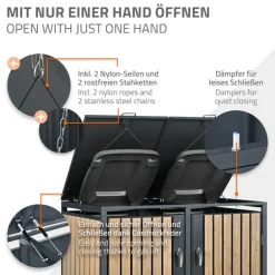 Mülltonnenbox 2er bis 240L 132x80x116,3 cm aus Stahl in Lärchenoptik ML-Design