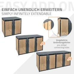 Mülltonnenbox 2er bis 240L 132x80x116,3 cm aus Stahl in Lärchenoptik ML-Design