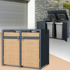 Mülltonnenbox 2er bis 240L 132x80x116,3 cm aus Stahl in Lärchenoptik ML-Design