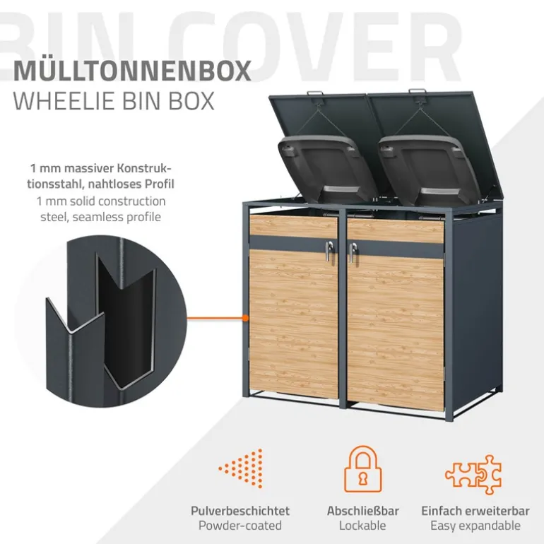 Mülltonnenbox 2er bis 240L 132x80x116,3 cm aus Stahl in Lärchenoptik ML-Design
