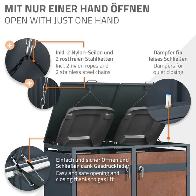 Mülltonnenbox 2er bis 240L 132x80x116,3 cm aus Stahl in Rostoptik ML-Design