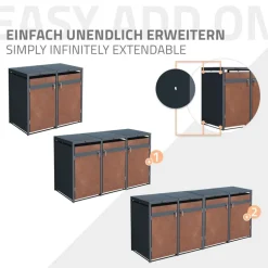 Mülltonnenbox 2er bis 240L 132x80x116,3 cm aus Stahl in Rostoptik ML-Design