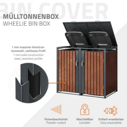 Mülltonnenbox 2er bis 240L 132x80x116,3 cm aus Stahl Rostoptik ML-Design