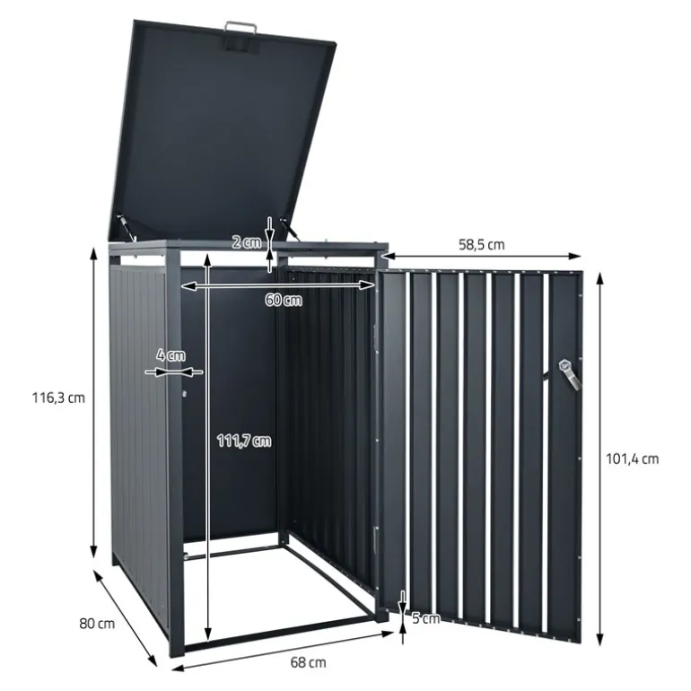 Mülltonnenbox 3er bis 240L 200x80x116,3 cm aus Stahl in Anthrazit ML-Design