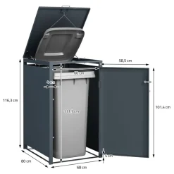 Mülltonnenbox 3er bis 240L 200x80x116,3 cm aus Stahl in Anthrazit ML-Design