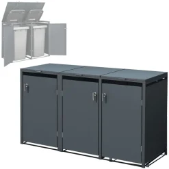 Mülltonnenbox 3er bis 240L 200x80x116,3 cm aus Stahl in Anthrazit ML-Design