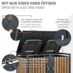 Mülltonnenbox 3er bis 240L 200x80x116,3 cm aus Stahl in Eichenoptik ML-Design
