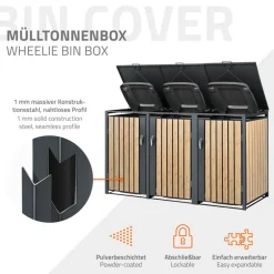 Mülltonnenbox 3er bis 240L 200x80x116,3 cm aus Stahl in Lärchenoptik ML-Design