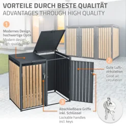 Mülltonnenbox 3er bis 240L 200x80x116,3 cm aus Stahl in Lärchenoptik ML-Design