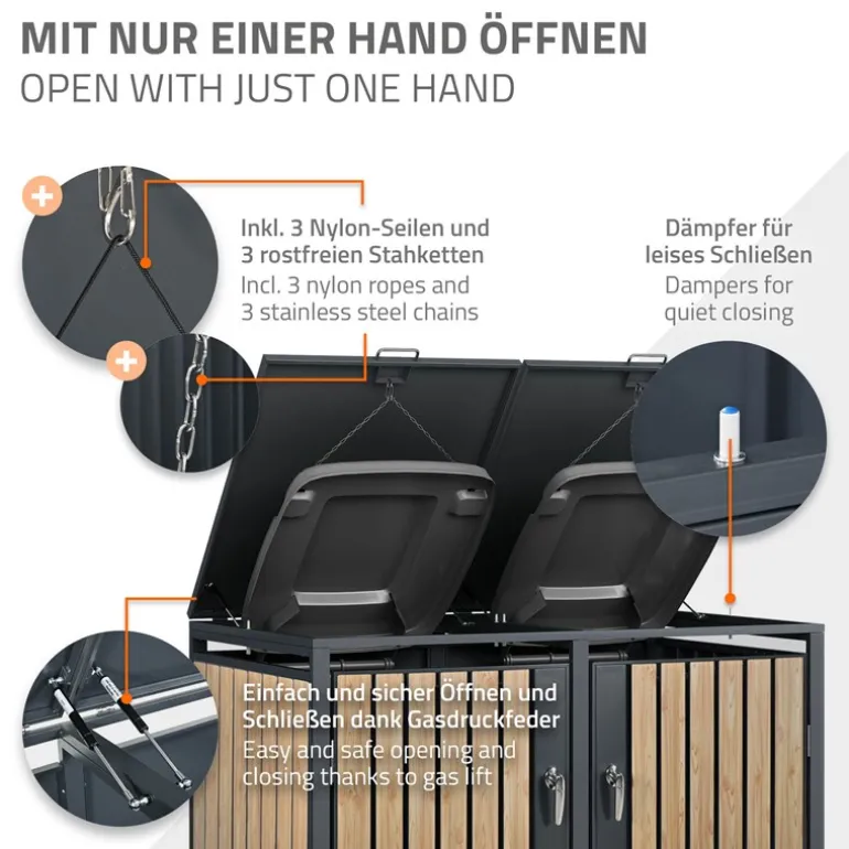 Mülltonnenbox 3er bis 240L 200x80x116,3 cm aus Stahl in Lärchenoptik ML-Design