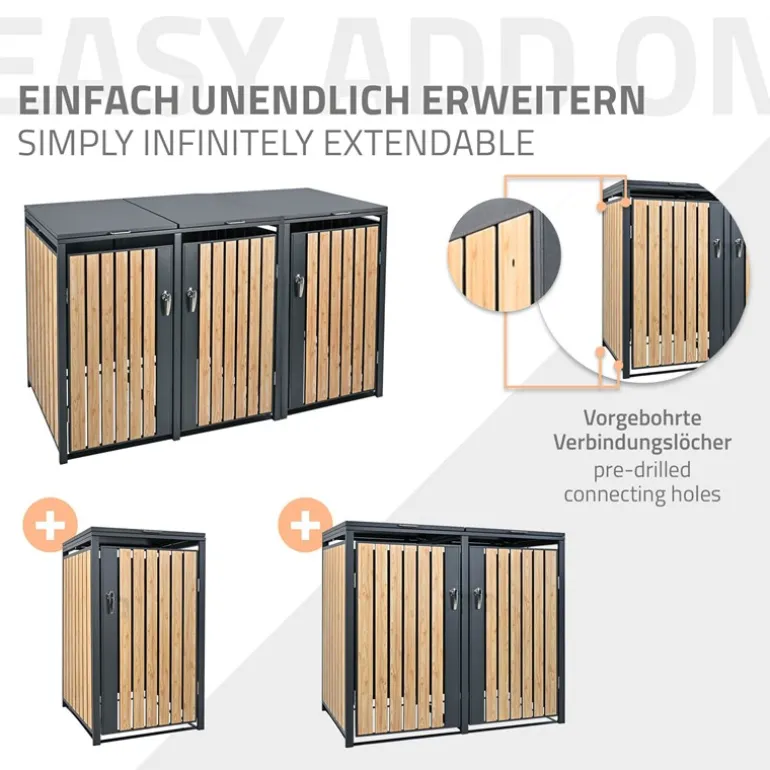 Mülltonnenbox 3er bis 240L 200x80x116,3 cm aus Stahl in Lärchenoptik ML-Design