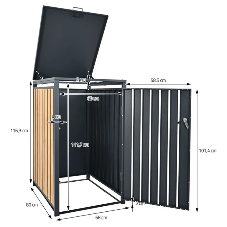 Mülltonnenbox 3er bis 240L 200x80x116,3 cm aus Stahl in Lärchenoptik ML-Design