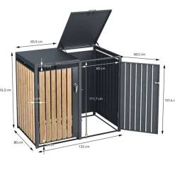 Mülltonnenbox 3er bis 240L 200x80x116,3 cm aus Stahl in Lärchenoptik ML-Design
