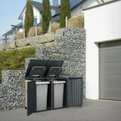 Mülltonnenbox 3er bis 240L 200x80x116,3 cm aus Stahl in Lärchenoptik ML-Design