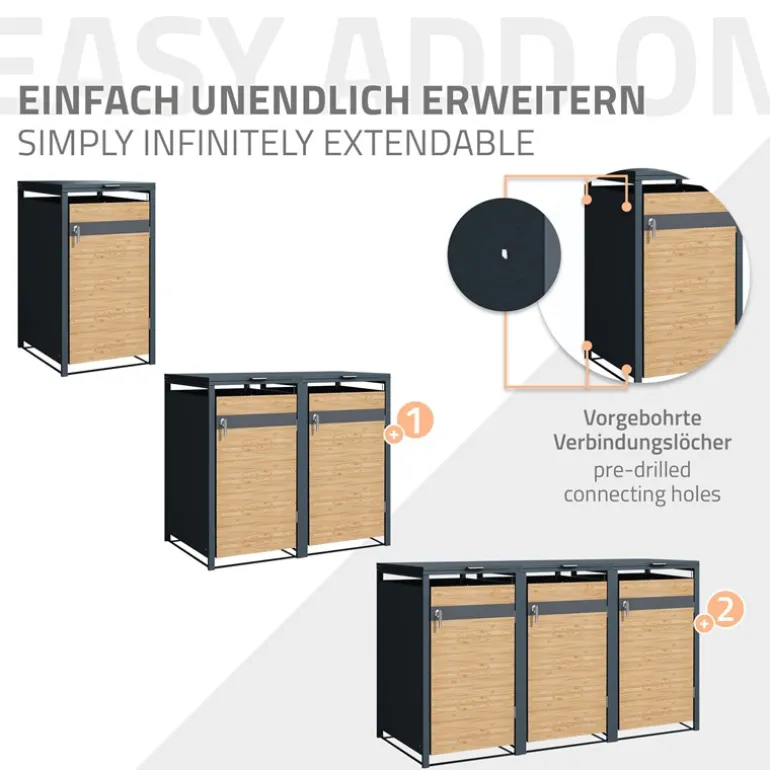 Mülltonnenbox 3er bis 240L 200x80x116,3 cm aus Stahl in Lärchenoptik ML-Design