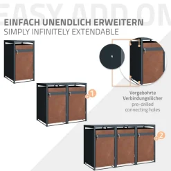 Mülltonnenbox 3er bis 240L 200x80x116,3 cm aus Stahl in Rostoptik ML-Design