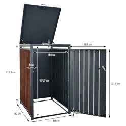 Mülltonnenbox 3er bis 240L 200x80x116,3 cm aus Stahl in Rostoptik ML-Design