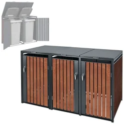 Mülltonnenbox 3er bis 240L 200x80x116,3 cm aus Stahl in Rostoptik ML-Design