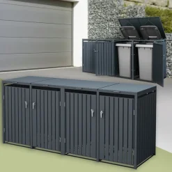Mülltonnenbox 4er bis 240L 264x80x116,3 cm aus Stahl in Anthrazit ML-Design