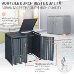 Mülltonnenbox 4er bis 240L 264x80x116,3 cm aus Stahl in Anthrazit ML-Design