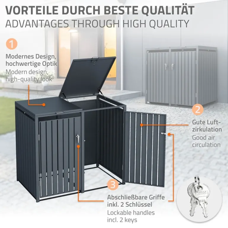 Mülltonnenbox 4er bis 240L 264x80x116,3 cm aus Stahl in Anthrazit ML-Design