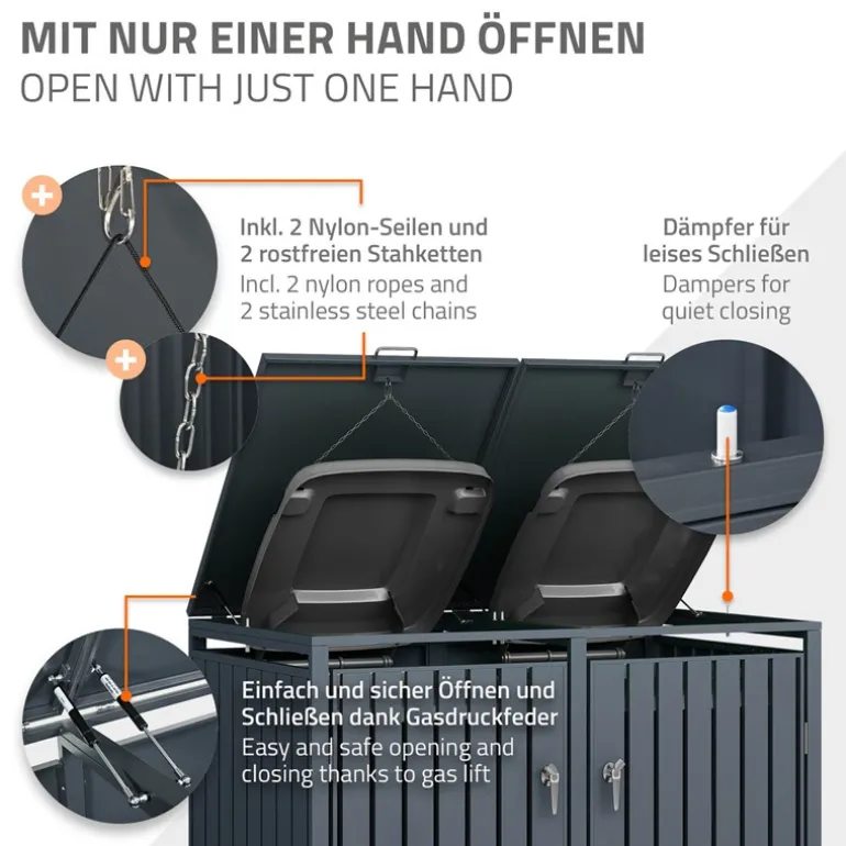 Mülltonnenbox 4er bis 240L 264x80x116,3 cm aus Stahl in Anthrazit ML-Design