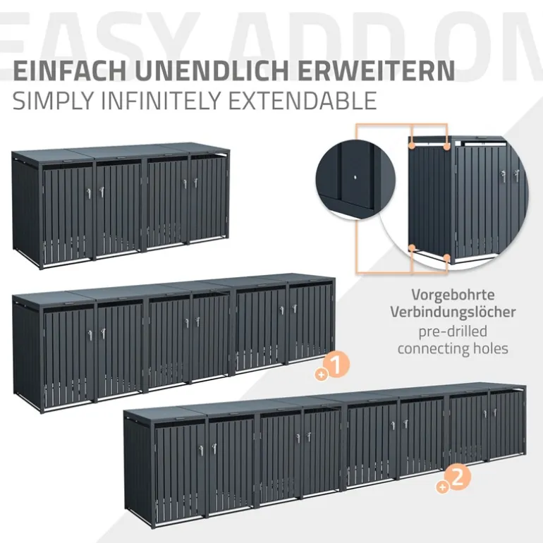 Mülltonnenbox 4er bis 240L 264x80x116,3 cm aus Stahl in Anthrazit ML-Design