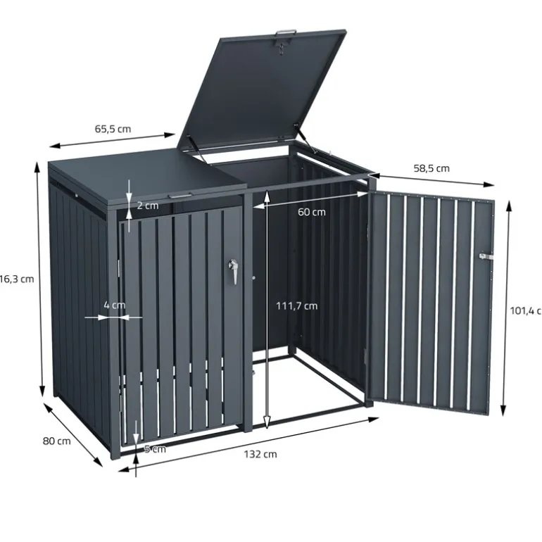 Mülltonnenbox 4er bis 240L 264x80x116,3 cm aus Stahl in Anthrazit ML-Design