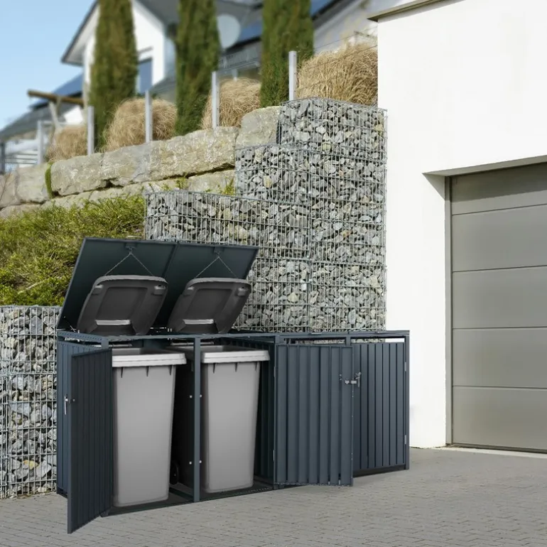 Mülltonnenbox 4er bis 240L 264x80x116,3 cm aus Stahl in Anthrazit ML-Design