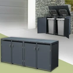 Mülltonnenbox 4er bis 240L 264x80x116,3 cm aus Stahl in Anthrazit ML-Design