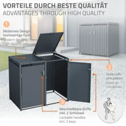 Mülltonnenbox 4er bis 240L 264x80x116,3 cm aus Stahl in Anthrazit ML-Design