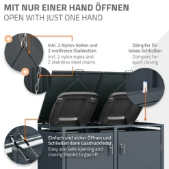 Mülltonnenbox 4er bis 240L 264x80x116,3 cm aus Stahl in Anthrazit ML-Design