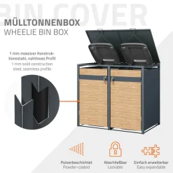 Mülltonnenbox 4er bis 240L 264x80x116,3 cm aus Stahl in Lärchenoptik ML-Design