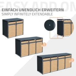 Mülltonnenbox 4er bis 240L 264x80x116,3 cm aus Stahl in Lärchenoptik ML-Design