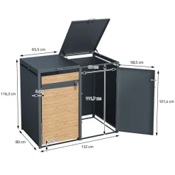 Mülltonnenbox 4er bis 240L 264x80x116,3 cm aus Stahl in Lärchenoptik ML-Design