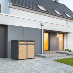 Mülltonnenbox 4er bis 240L 264x80x116,3 cm aus Stahl in Lärchenoptik ML-Design