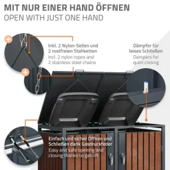 Mülltonnenbox 4er bis 240L 264x80x116,3 cm aus Stahl in Rostoptik ML-Design